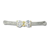 113810, 14K GOLD ACCENTED CZ HEART BOW HINGED BANGLE BRACELET