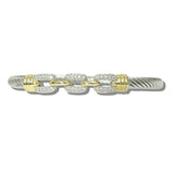 113812, 14K GOLD PLATED PAVE CZ RECTANGULAR LINK CABLE BANGLE BRACELET
