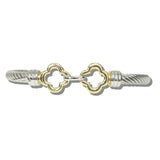 113815, 14K GOLD PLATED INTERLOCKING DOUBLE CLOVER CABLE BANGLE BRACELET