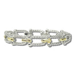 113816, 14K GOLD PLATED TWO TONE TEXTURED CABLE LINK BANGLE BRACELET