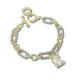 113820, 14K GOLD PLATED FACETED CZ CHARM MIXED LINK TOGGLE BRACELET