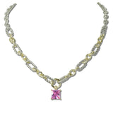 113821, 14K GOLD PLATED TWO-TONE MIXED LINK CZ PENDANT NECKLACE