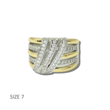 113822, 14K GOLD PLATED TWO TONE PAVE CZ CROSSOVER BAND RING