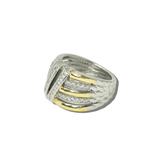 113822, 14K GOLD PLATED TWO TONE PAVE CZ CROSSOVER BAND RING
