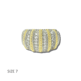 113823, 14K GOLD PLATED TWO TONE PAVE CZ STRIPED DOME RING