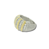 113823, 14K GOLD PLATED TWO TONE PAVE CZ STRIPED DOME RING