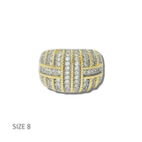 113824, 14K GOLD PLATED TWO TONE PAVE CZ LATTICE DOME RING