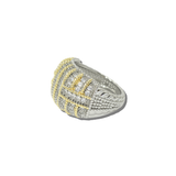 113824, 14K GOLD PLATED TWO TONE PAVE CZ LATTICE DOME RING