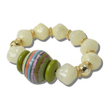 113828, STRIPED BARREL BEAD AND MARBLED NUGGET STRETCH BRACELET
