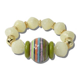 113828, STRIPED BARREL BEAD AND MARBLED NUGGET STRETCH BRACELET