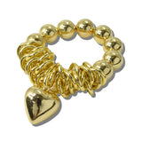 113829, PUFFED HEART CHARM METALLIC BALL AND COILED STRETCH BRACELET