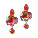 113830, SCULPTURAL FLORAL PETAL AND SPHERICAL DROP EARRINGS
