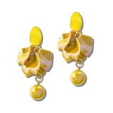 113830, SCULPTURAL FLORAL PETAL AND SPHERICAL DROP EARRINGS