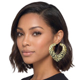 113831, OVERSIZED LEOPARD PRINT AND TWISTED METALLIC STATEMENT HOOP EARRINGS