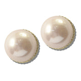 113832, PAVE RHINESTONE RIMMED DOMED PEARL STUD EARRINGS