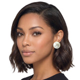 113832, PAVE RHINESTONE RIMMED DOMED PEARL STUD EARRINGS