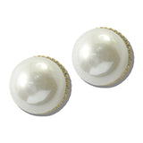 113832, PAVE RHINESTONE RIMMED DOMED PEARL STUD EARRINGS
