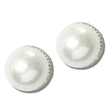 113832, PAVE RHINESTONE RIMMED DOMED PEARL STUD EARRINGS