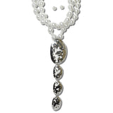 113837, MULTI STRAND PEARL BEAD AND HAMMERED METALLIC Y-DROP STATEMENT NECKLACE