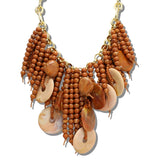 113840, CASCADING BEADED FRINGE AND MARBLED RESIN DISC STATEMENT BIB NECKLACE