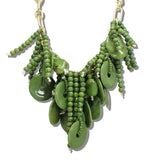 113840, CASCADING BEADED FRINGE AND MARBLED RESIN DISC STATEMENT BIB NECKLACE