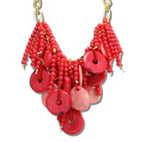 113840, CASCADING BEADED FRINGE AND MARBLED RESIN DISC STATEMENT BIB NECKLACE