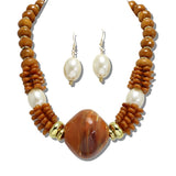 113841, MIXED MEDIA STACKED DISC AND PEARL STYLE BEAD NECKLACE