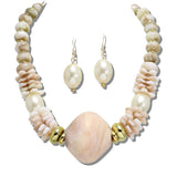 113841, MIXED MEDIA STACKED DISC AND PEARL STYLE BEAD NECKLACE
