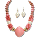 113841, MIXED MEDIA STACKED DISC AND PEARL STYLE BEAD NECKLACE
