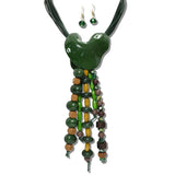 113842, MULTI STRAND CORD AND SCULPTURAL RESIN PEBBLE TASSEL LONG DROP NECKLACE