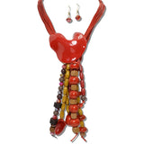 113842, MULTI STRAND CORD AND SCULPTURAL RESIN PEBBLE TASSEL LONG DROP NECKLACE