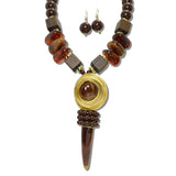 113843, WIRE WRAPPED HALO AND TAPERED HORN PENDANT STATEMENT NECKLACE