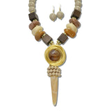 113843, WIRE WRAPPED HALO AND TAPERED HORN PENDANT STATEMENT NECKLACE