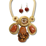 113844, WIRE WRAPPED RESIN CABOCHON AND MESH BAND STATEMENT NECKLACE
