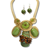 113844, WIRE WRAPPED RESIN CABOCHON AND MESH BAND STATEMENT NECKLACE