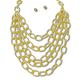 113845, MULTI STRAND TEXTURED LINK CHAIN STATEMENT BIB NECKLACE