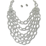 113845, MULTI STRAND TEXTURED LINK CHAIN STATEMENT BIB NECKLACE