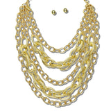 113848, MULTI STRAND TEXTURED LINK CHAIN STATEMENT BIB NECKLACE