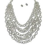 113848, MULTI STRAND TEXTURED LINK CHAIN STATEMENT BIB NECKLACE