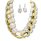 113851, MULTI STRAND BAROQUE PEARL NUGGET AND GOLD TONE STATEMENT NECKLACE