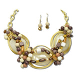 113852, WIRE WRAPPED CABOCHON AND MIXED MEDIA BEAD STATEMENT BIB NECKLACE