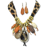 113853, LEOPARD PRINT FABRIC SCARF & MIXED-MEDIA CHARM STATEMENT NECKLACE