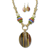 113856, STRIPED RESIN OVAL PENDANT AND MULTI BEAD STATEMENT NECKLACE