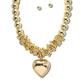 113857, SPHERICAL BEAD AND COILED RING PUFFED HEART PENDANT NECKLACE