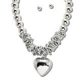 113857, SPHERICAL BEAD AND COILED RING PUFFED HEART PENDANT NECKLACE