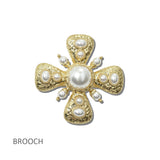 113860, WATER RESISTANT HAMMERED METALLIC MALTESE CROSS PEARL BROOCH