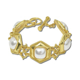 113861, HEXAGON LINK SQUARE PEARL CABOCHON TOGGLE BRACELET