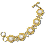 113861, HEXAGON LINK SQUARE PEARL CABOCHON TOGGLE BRACELET