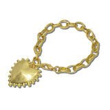 113863, 24K GOLD TONE BEADED EDGE PUFFED HEART CHARM LINK BRACELET