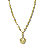 113868, WATER RESISTANT 24K GOLD TONE BEADED EDGE PUFFED HEART PENDANT NECKLACE